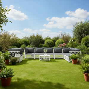 Ensemble de salon de jardin en aluminium blanc 6 places, mobilier d'extérieur au design contemporain - Product Image 3