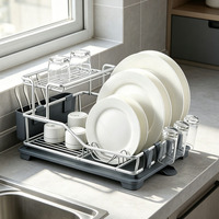Égouttoir à vaisselle double niveau en aluminium, gain de place, détachable, antirouille, léger, pour comptoir
