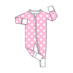 Précommande Combinaison Bébé Fille Personnalisée OEM Automne à Pois Manches Longues Douce Extensible avec Fermeture Éclair - Product Image 2