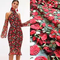 Đầm Thêu Hoa Hồng Đỏ Nhiều Màu Vải Thời Trang Cao Cấp Váy Thời Trang Roma