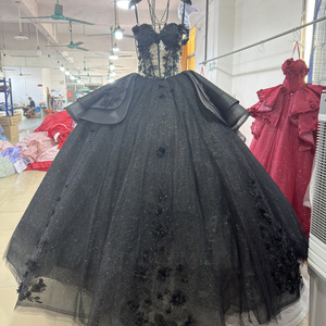 Dy20259-3 Robes de Quinceañera Princesse Noires Élégantes avec Appliques Pailletées, Robe de Bal en Tulle Dos Nu, Traîne Chapelle, pour 15 et 16 ans - Product Image 6