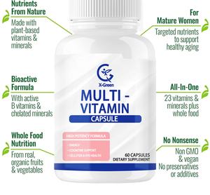 Multivitamínico diario OEM para mujeres mayores de 50 años (sin hierro) soporte para la <span class=keywords><strong>menopausia</strong></span> para mujeres mayores de 50 años suplemento alimenticio completo 60 cápsulas - Product Image 2