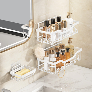 Lot de 5 organiseurs de douche pour salle de bain, étagères d'angle de douche en acier au carbone antirouille, porte-savon avec crochets, rangement de salle de bain - Product Image 3