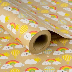 Rouleau de papier kraft double face enduit, écologique, recyclable, papier cadeau artistique, motif nuages arc-en-ciel, compatible impression numérique - Product Image 5