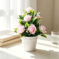 Rose artificielle réaliste en mousse faite à la main, mini bonsaï en pot, pour la décoration intérieure des chambres d'hôtel, des cafés et des tables basses.