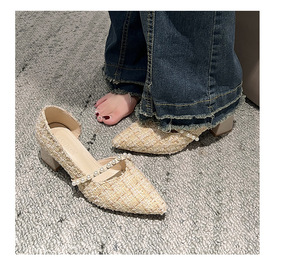 Spring New Women Pointed Toe <b>Block</b> Heel Shoes Pearl Decor Versatile Shallow Cut Side Hollow Elegant Fairy Style High Heels - Product Image 5