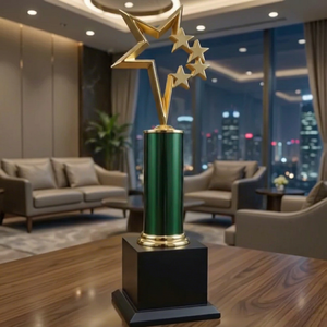 Trofeo Estrella con Estrellas Doradas, Columna Verde y Base Negra, Duradero para Deportes, Juegos y Eventos, Premios - Product Image 1