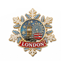 Aimant de réfrigérateur en émail en forme de flocon de neige, motif emblème hivernal de Londres, Big Ben, London Eye, en alliage de zinc, souvenir de voyage, vente en gros d'usine