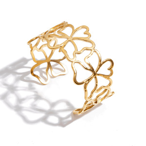 Openwork <b>Flower</b> Bangle Gold Tone Stainless Steel Jewelry For Women Gift Fashion <b>Bracelet</b> - Product Image 5