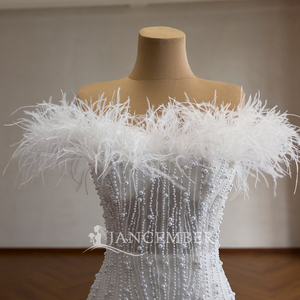 Vestido de Novia <span class=keywords><strong>Sirena</strong></span> con Adornos de Plumas de Avestruz y Lentejuelas de Perlas Rsm261105, Magnífico Vestido Blanco con Cola Circular Adornada Jancemebr - Product Image 5