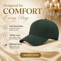 Casquette de baseball et chapeau de golf vert foncé découpés au laser, perforés, respirants, avec panneaux latéraux et logo personnalisé, pour patrouilles de gardiens forestiers