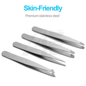 Juego de 4 Pinzas para Cejas y Pestañas de Acero Inoxidable con Punta Inclinada, con Estuche de Cuero y Acabado Espejo - Product Image 2