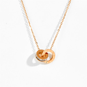 Set di Orecchini e Collana MW Fashion in Acciaio Inossidabile 316L con Zirconi, Orecchini Doppi Romani e Collana Placcati Oro 18k, Gioielli Antiossidanti - Product Image 3