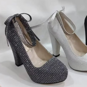 รองเท้าส้นสูงแบบรัดข้อเท้าประดับกลิตเตอร์สำหรับผู้หญิง ไซส์ 36-40 ผลิตในตุรกี - Product Image 1