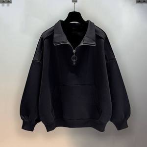 Veste d'hiver noire pour homme, style rétro américain, col montant, demi-zip, tendance haut de gamme, streetwear, transfrontalière - Product Image 4