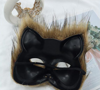 Masque en peluche Youki Halloween lumineux multicolore renard et chat demi-visage pour adulte, idéal pour les fêtes et les jeux de rôle