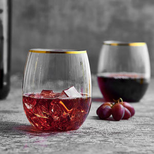 Verres à <span class=keywords><strong>vin</strong></span> en plastique, réutilisables, incassables, recyclables, sans BPA, jetables, sans pied, dorés - Product Image 3