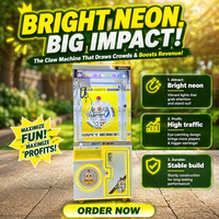 Machine à griffes commerciale à monnayeur avec éclairage LED jaune et vitrine transparente, jeu de distribution de peluches pour salles d'arcade, centres de divertissement et centres commerciaux