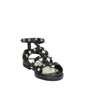 Sandali piatti neri con borchie e cinturini, calzature da donna - Product Image 5