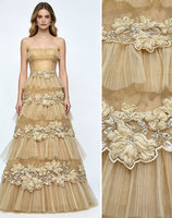 Tissu en tulle floral 3D perlé à la main couleur or champagne de luxe, avec volants superposés, plusieurs couleurs disponibles pour robes de mariée et de demoiselles d'honneur