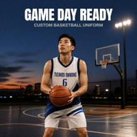 Conjunto de Uniforme de Baloncesto Sublimado Personalizado para Hombre, Secado Rápido, Azul, Blanco y Gris, con Nombre y Número