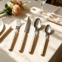 Ensemble de couverts haut de gamme en acier inoxydable 430, manche en plastique à trois rivets, finition polie miroir au laser, style artisanal, vente en gros pour restaurants