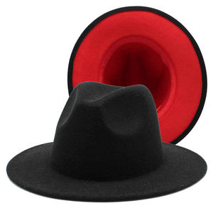 Custom Polyester Cotton <strong>Black</strong> Red Wide Brim <strong>Fedora</strong> <strong>Hat</strong> for Festival Party Events - Product Image 1