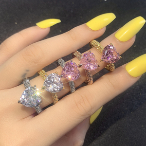 Custom Iced Out 18K /White Gold Plated <b>Cubic</b> <b>Zirconia</b> Heart Engagement <b>Rings</b> for Women - Product Image 6