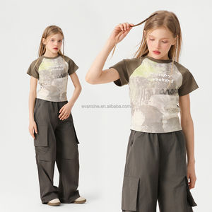 लड़कियों ने सप्ताहांत में खुश प्रिंट-शर्ट कस्टमाइजबल रैगलान आस्तीन टॉप किया - Product Image 2