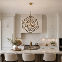 Lustre LED de plafond en laiton de style industriel moderne et créatif, design géométrique, pour cuisine, décoration intérieure, lampe suspendue