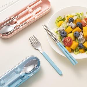 Ensemble de cuillères et baguettes portables en acier inoxydable, ovales, couleur unie, couverts de voyage pour le camping en plein air, usage adulte - Product Image 3