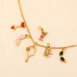 Pendentif Olivia en acier inoxydable avec breloque clé, cœur, flèche, <span class=keywords><strong>Paris</strong></span>, zircon et caméra, en <span class=keywords><strong>or</strong></span> 18 carats, pour <span class=keywords><strong>la</strong></span> fabrication de bijoux, pour hommes et femmes - Product Image 2