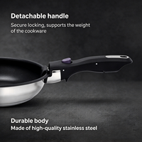 Ensemble d'ustensiles de cuisine durables et écologiques en acier inoxydable, poêle, casserole, poignées en bakélite détachables, compatible induction, passe au lave-vaisselle