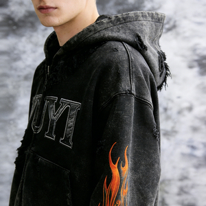 Sweat à capuche brodé personnalisé délavé à l'acide pour homme, coupe régulière, en molleton bouclette polyester/coton, style streetwear vintage pour l'automne - Product Image 2