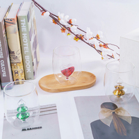 Tasses en verre borosilicate de haute qualité, créatives, rondes, avec sable mouvant, en forme de sapin de Noël, de cœur et d'étoile