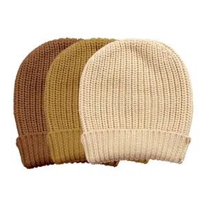 批发冬季服装针织100% 纯棉婴儿衣服男女通用无檐便帽帽子幼儿帽子