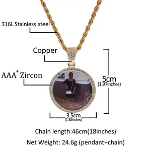 Personalized Iced Out Cubic Zircon Photo Frame Pendant Necklace Custom Photo Pendant Necklace