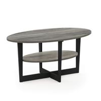 Table basse ovale moderne en bois gris premium avec étagère de rangement, structure en bois massif pour balcon, gîte, intérieur, table d'appoint domestique