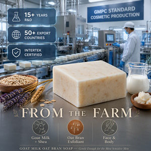 Savon au <span class=keywords><strong>lait</strong></span> de chèvre et à la farine d'avoine LIYALAN 100g, exfoliant doux au beurre de karité pour peaux sensibles, visage et corps, marque privée OEM - Product Image 2