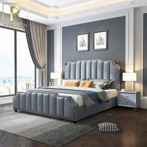 新的现代卧室家具奢华风格皮革大王大号迪拜床类家具软床