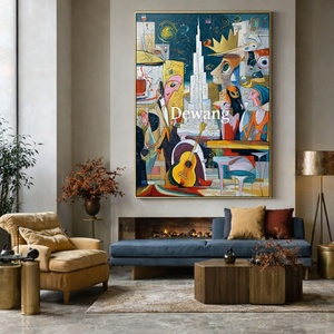Pintura Abstracta Cubista Colorida, Arte de Pared Horizontal de Gran Tamaño, Fondo Decorativo, Obra de Arte en Lienzo Texturizado a Mano - Product Image 3