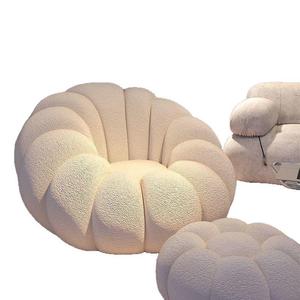 Poltrona reclinabile moderna a forma di zucca, monoposto, non compressibile, color crema, in lana di agnello ecologica - Product Image 4
