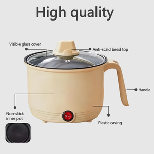 Olla Eléctrica Multifuncional para Cocina de Hotel, Tapa de Vidrio Templado, Capacidad de 1.8L, Revestimiento Antiadherente para Hogar y Dormitorio - Product Image 3