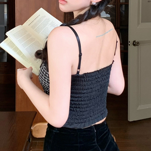 ファッションチェック柄タンクトップ女性ボウノットクロップキャミソール女性用トップチェック柄女性シームレスキャミソール快適トップタンクブラパッド付き - Product Image 5