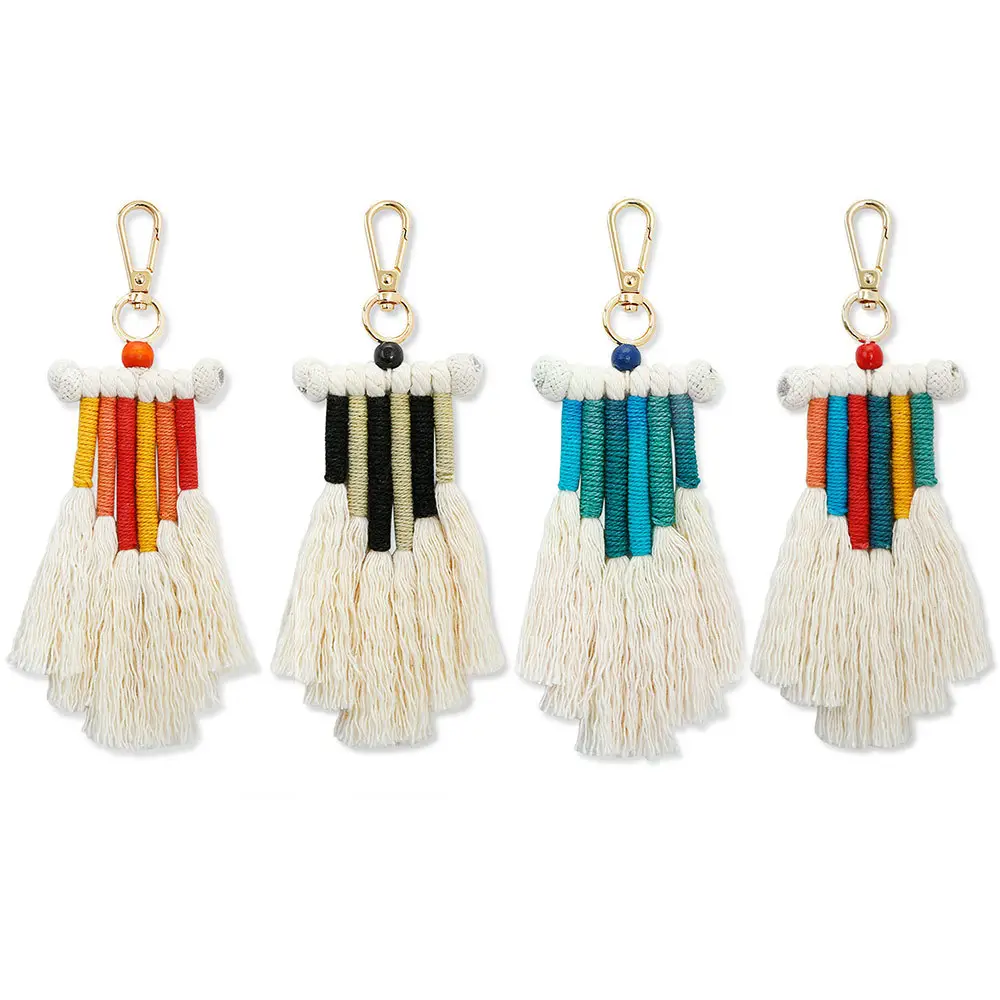 Fashion Cotton Knitted Blanket Throw With Tassels Nordic-style Hand-woven Keychain INS Niche Bohemian Tassel Rainbow Bag Pendant