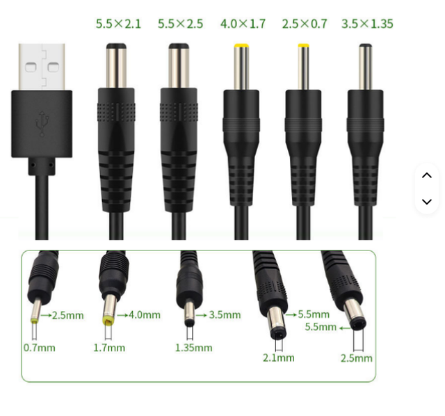USB to DC Power Charging Cable Cord DC/5.5x2.1 5.5x2.5 3.5x1.35 4.0x1.7 2.5x0.7