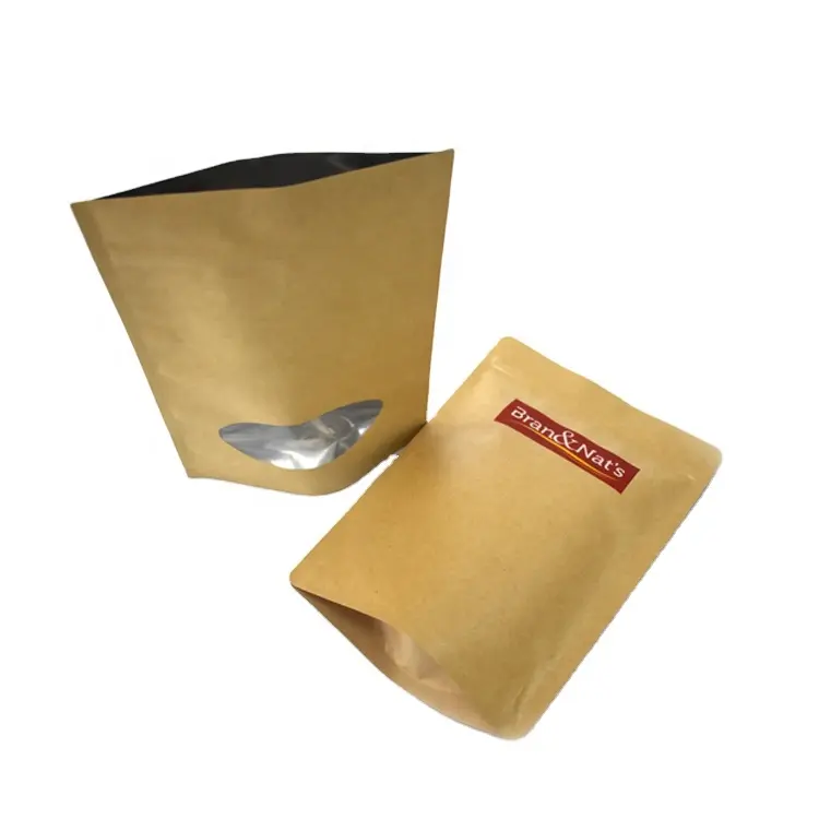 100% Compostable Kraft Paper Pouch Mylar Stand up Ziplock Packaging Bags Biodegradable Plastic Seal Food Package Heat Seal LDPE