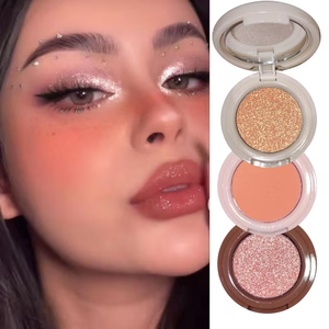 Fard Illuminante 3 in 1 per Contouring Viso, Polvere Multifunzionale Opaca e Shimmer, <span class=keywords><strong>Rosso</strong></span> Pesca, Fard Illuminante a Tre Strati - Product Image 2