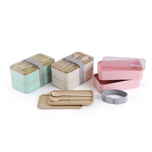 Fiambrera Bento de plástico con tapa plana Rectangular de trigo y paja, contenedor a prueba de fugas - Product Image 2