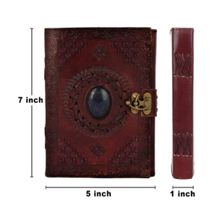 Vintage Antique Blue Genuine Leather Journal <b>with</b> <b>Lock</b> & One Stone Chakra Embossed Personal Organizer for Men & Women - Product Image 2